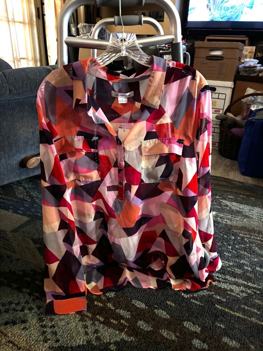 Liz Claiborne Colorful Abstract Print Sheer Blouse, Size X-LARGE (NWT)